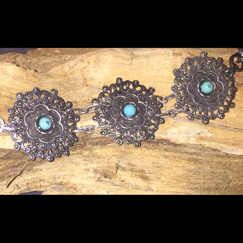 Boho Western Fashion Bracelet Turquoise Silver NWT - Picture 2 of 8